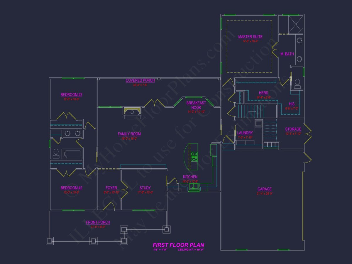Spacious 3-Bedroom house Plan with Blueprint and CAD Designs