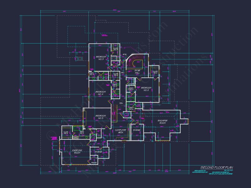 Spacious 5-Bedroom house Floor Plan with Detailed CAD Designs