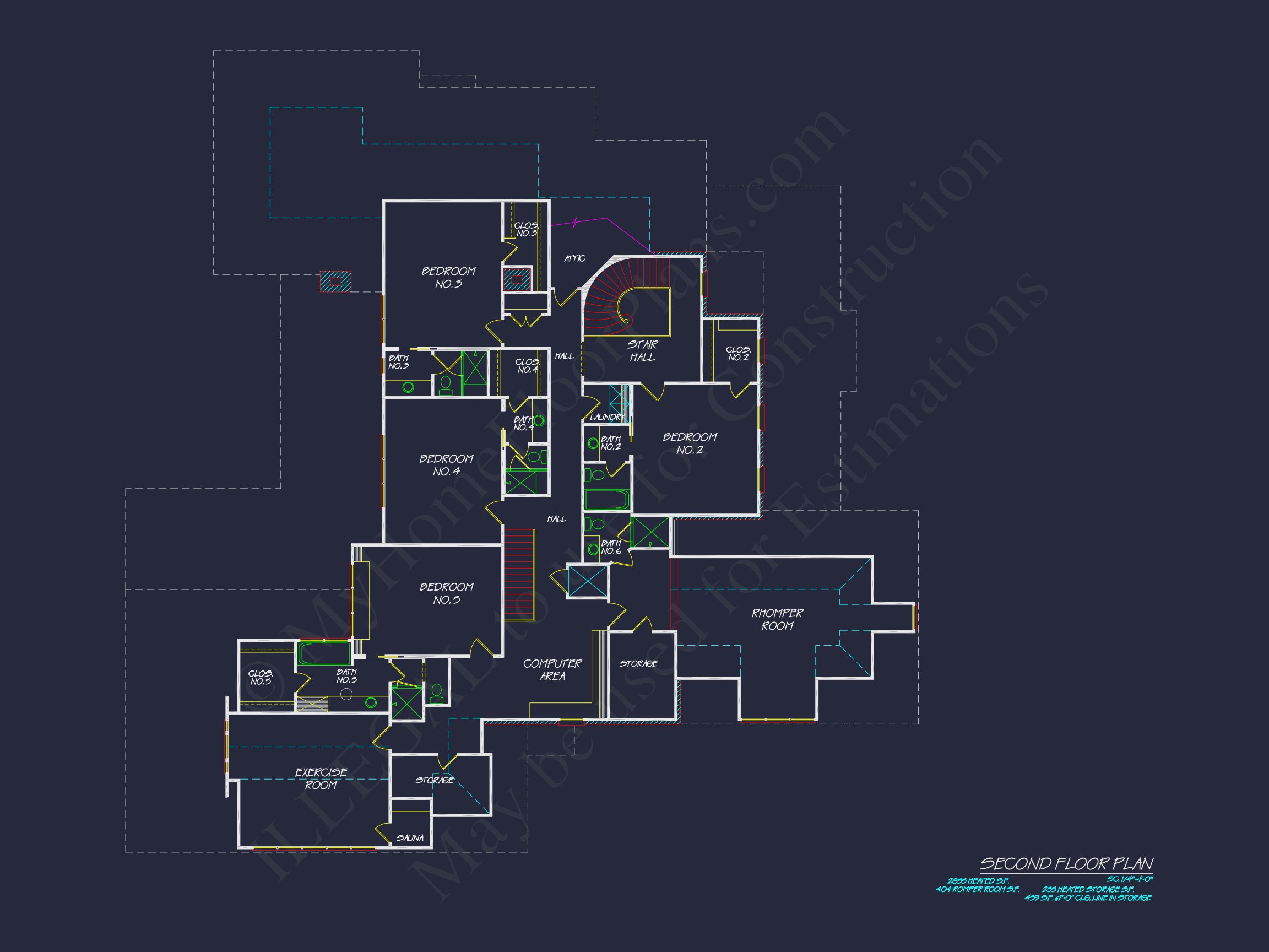 Spacious 5-Bedroom house Floor Plan with Detailed CAD Designs