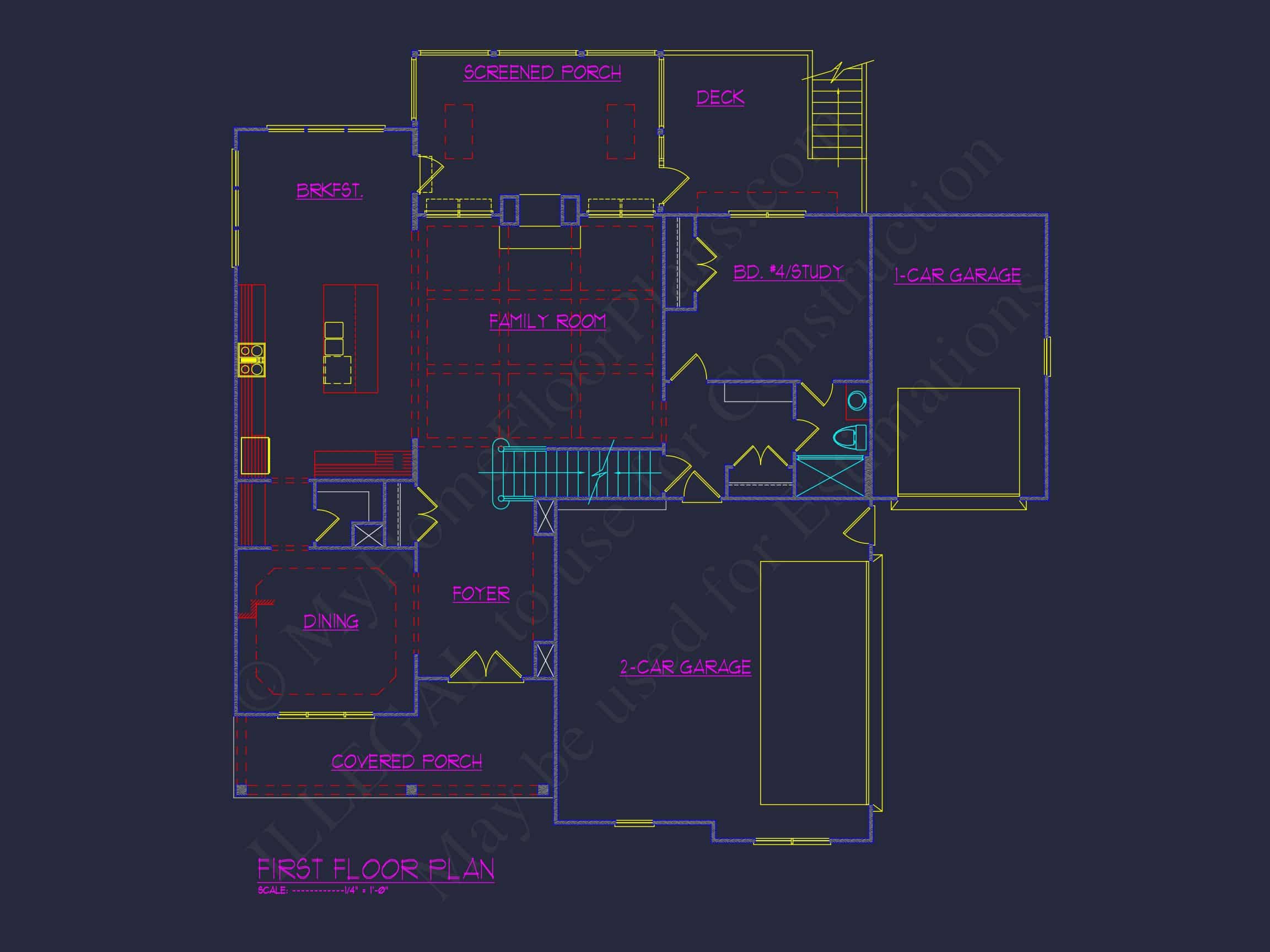 Spacious 5-Bedroom Home Plan with Vaulted Ceilings and CAD Designs