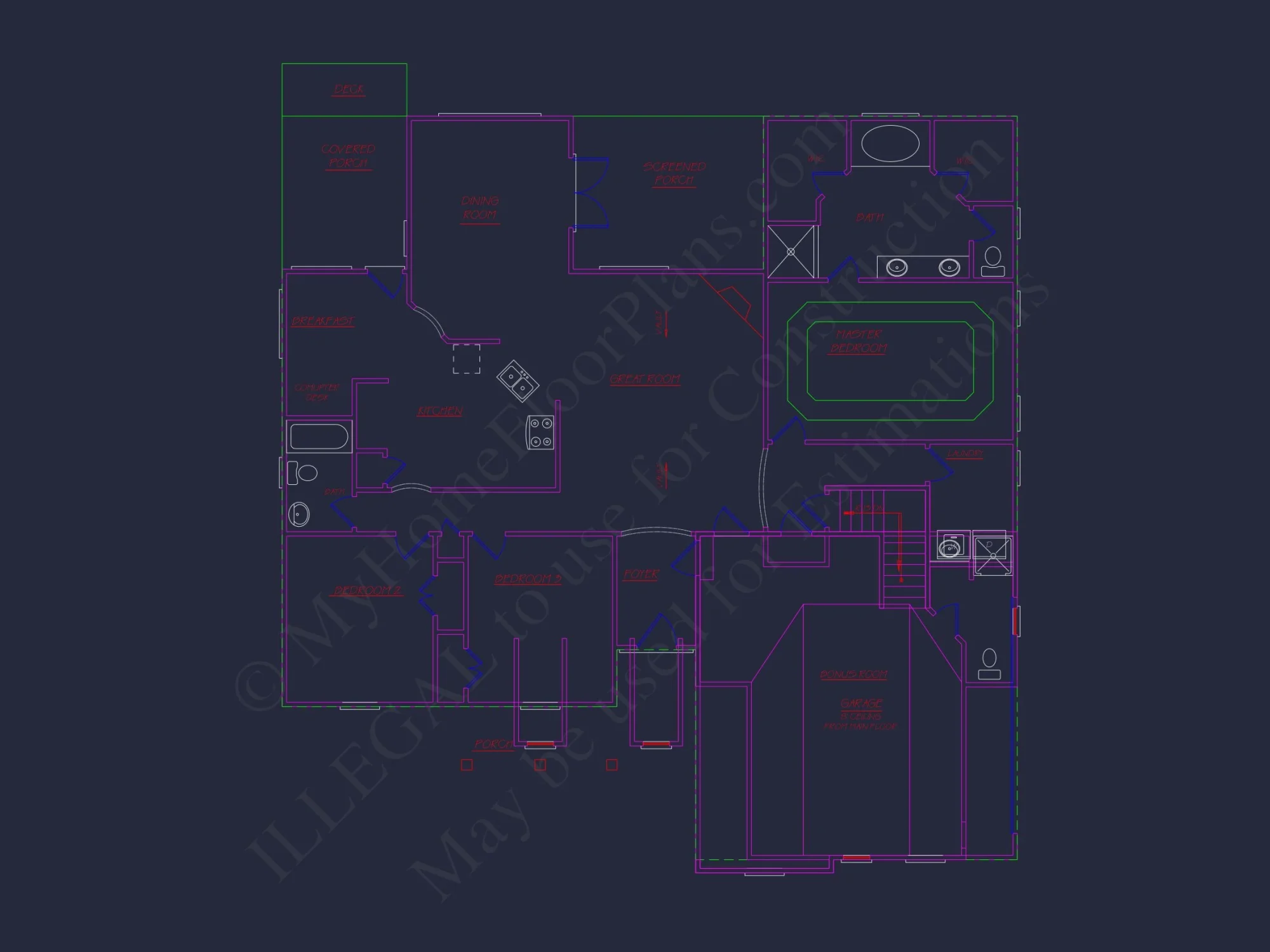 Spacious 56' Wide house Plan with Bonus Room