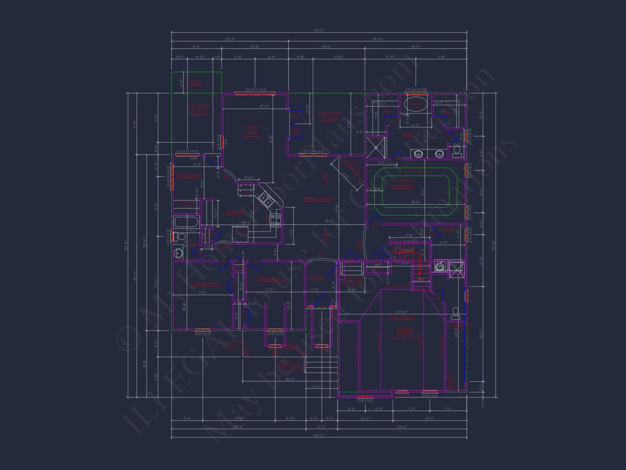 Spacious 56' Wide house Plan with Bonus Room