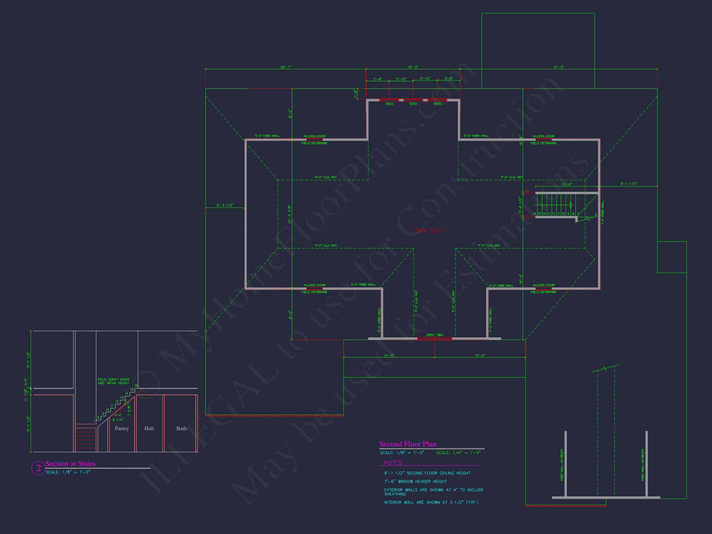 Spacious Craftsman house Plan with 1.5 Floors and CAD Designs