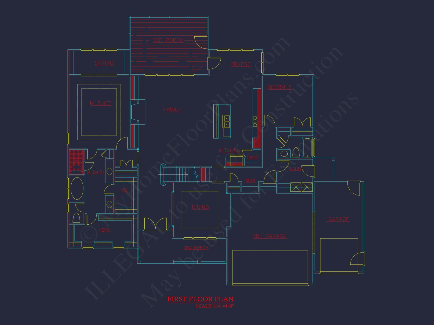 Spacious house Blueprint with 5 Bedrooms and CAD Designs