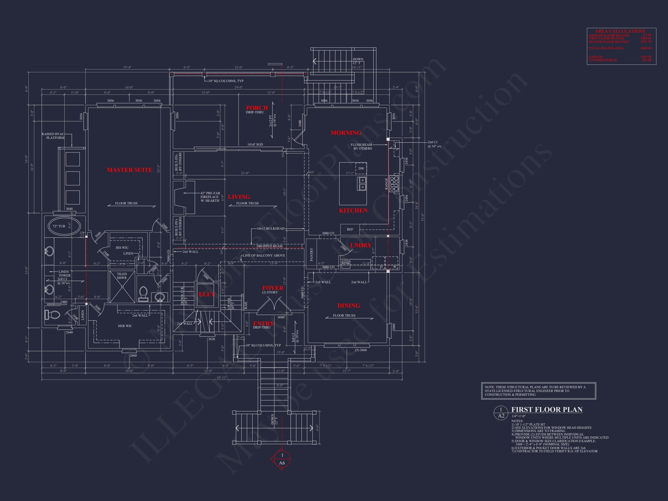 Spacious Home Floor Plan: 2-Story Architectural Design with CAD Blueprint