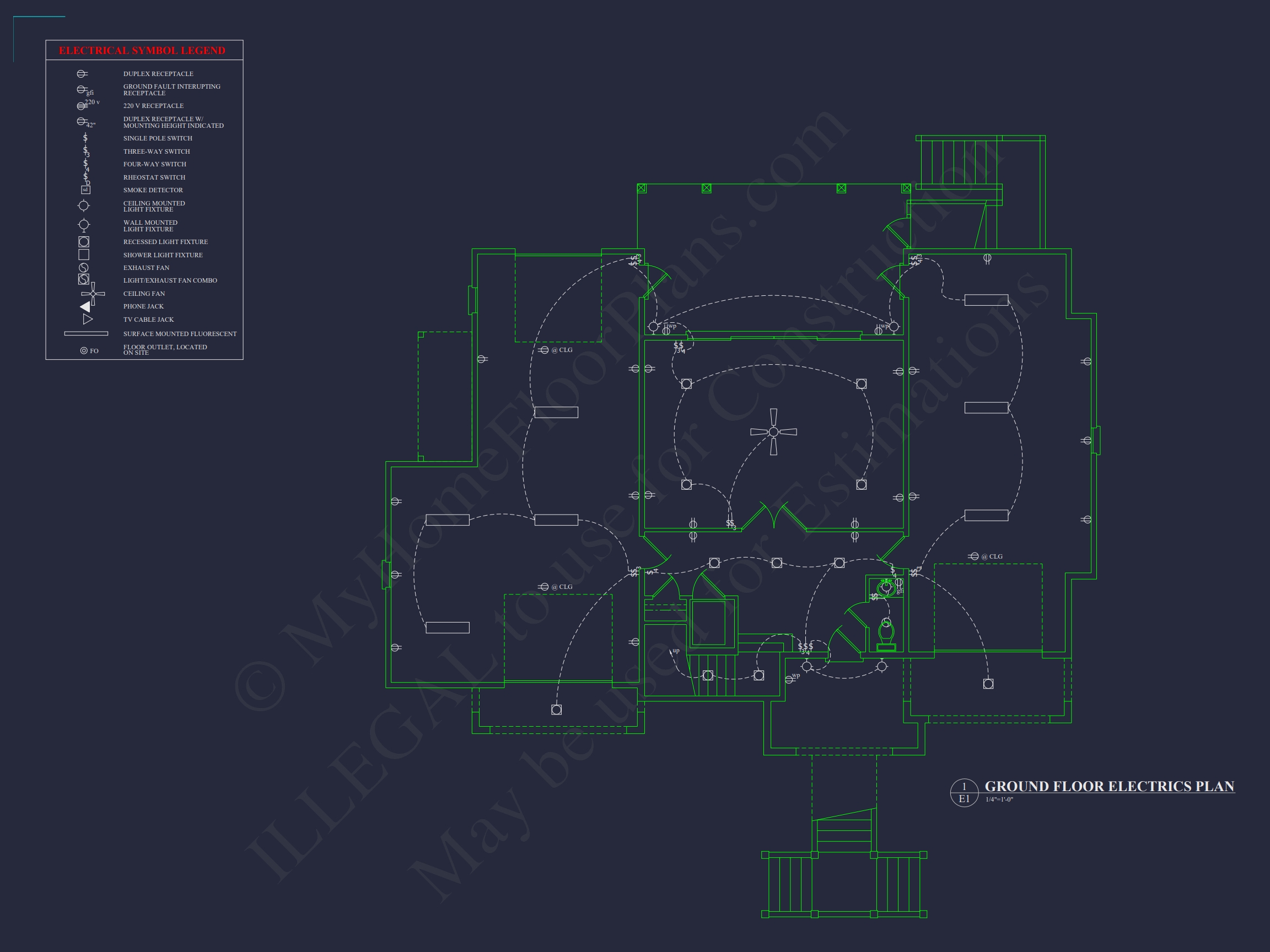 Spacious Home Floor Plan: 2-Story Architectural Design with CAD Blueprint