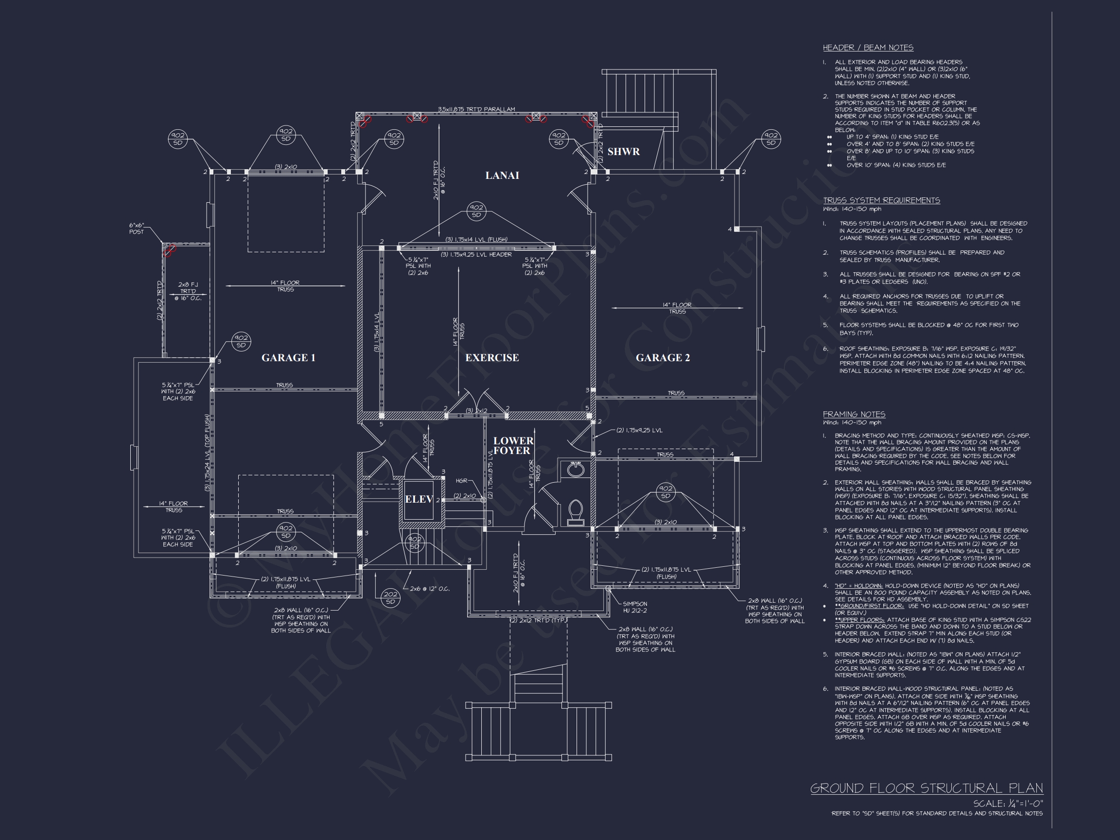 Spacious Home Floor Plan: 2-Story Architectural Design with CAD Blueprint