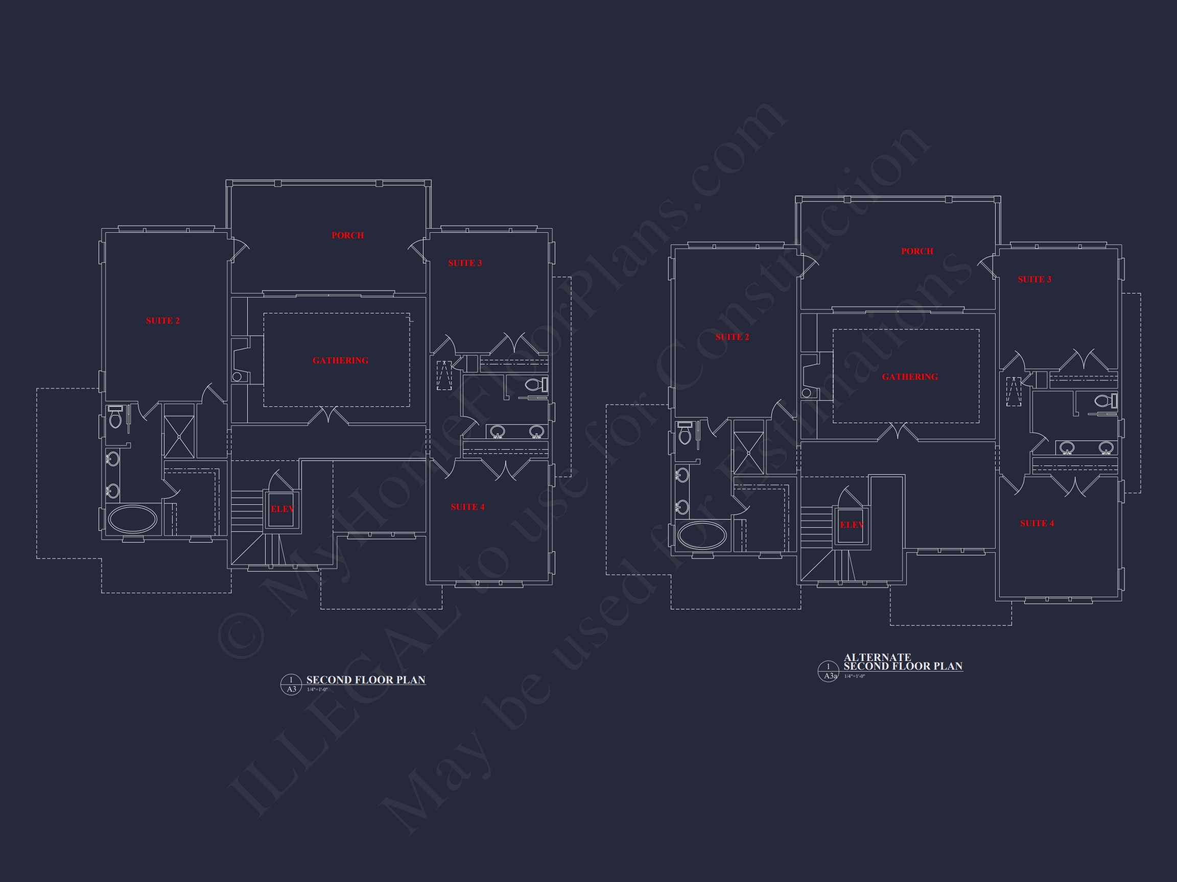 Spacious Home Floor Plan: 2-Story Architectural Design with CAD Blueprint