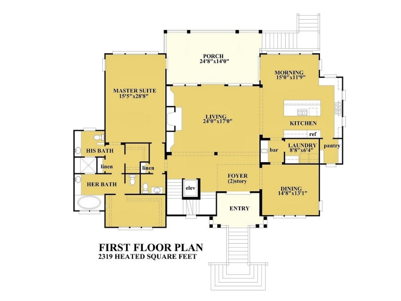 Spacious Home Floor Plan: 2-Story Architectural Design with CAD Blueprint