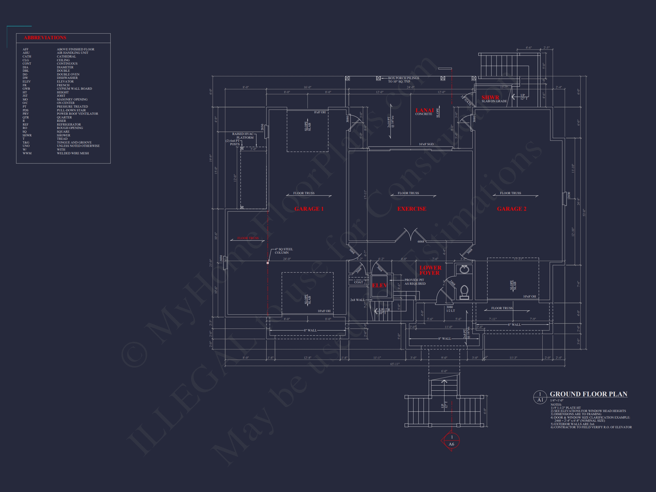 Spacious Home Floor Plan: 2-Story Architectural Design with CAD Blueprint