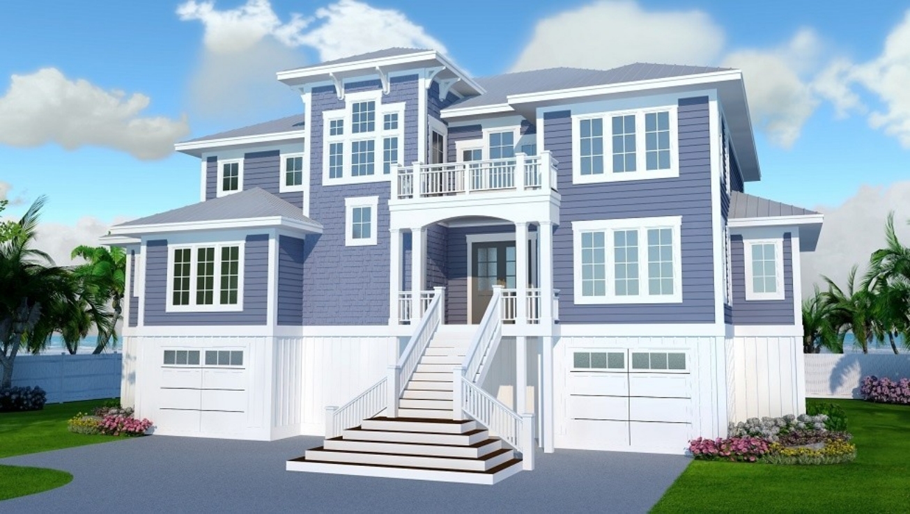 Spacious Home Floor Plan: 2-Story Architectural Design with CAD Blueprint