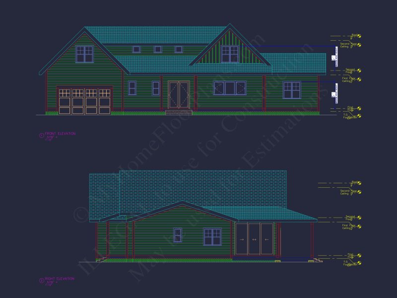 Spacious house Floor Plan with 1.5 Stories, CAD Blueprints