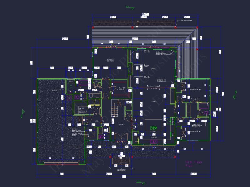 Spacious house Floor Plan with 1.5 Stories, CAD Blueprints