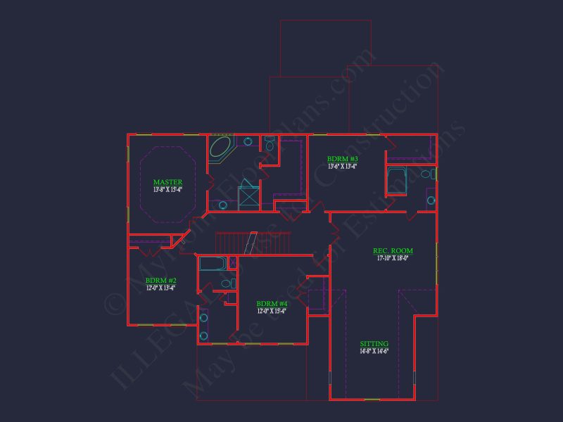 Spacious house Floor Plan with 4 Bedrooms & CAD Designs