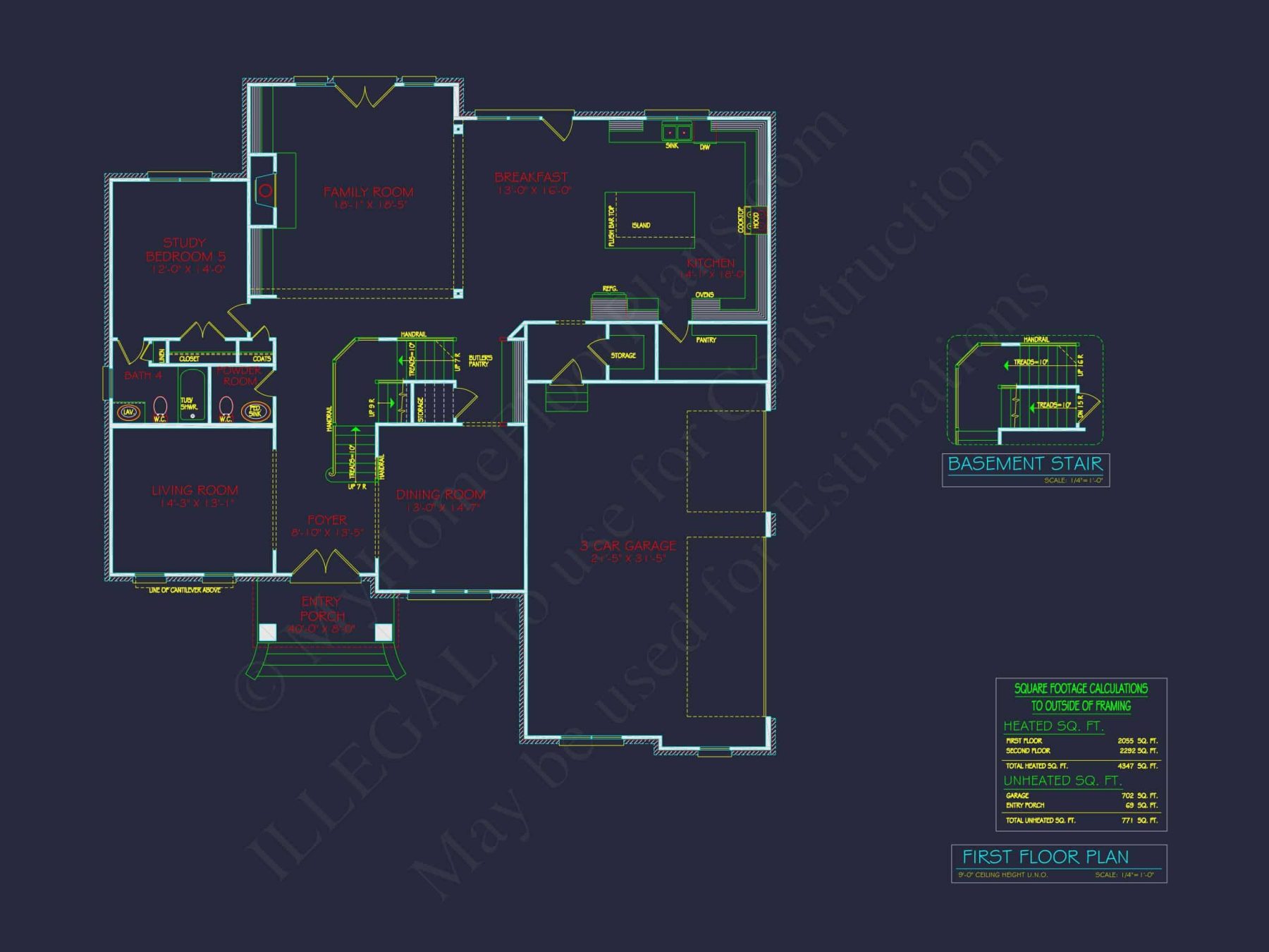 Spacious house Plan - 59'x59'6" 2-Story CAD Design with 4 Bedrooms