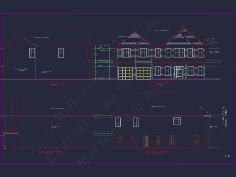Spacious house Plan with 2 Floors, 5 Bedrooms, and 3-Car Garage