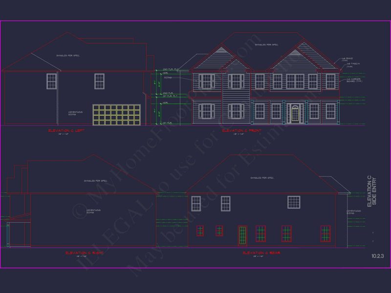 Spacious house Plan with 2 Floors, 5 Bedrooms, and 3-Car Garage