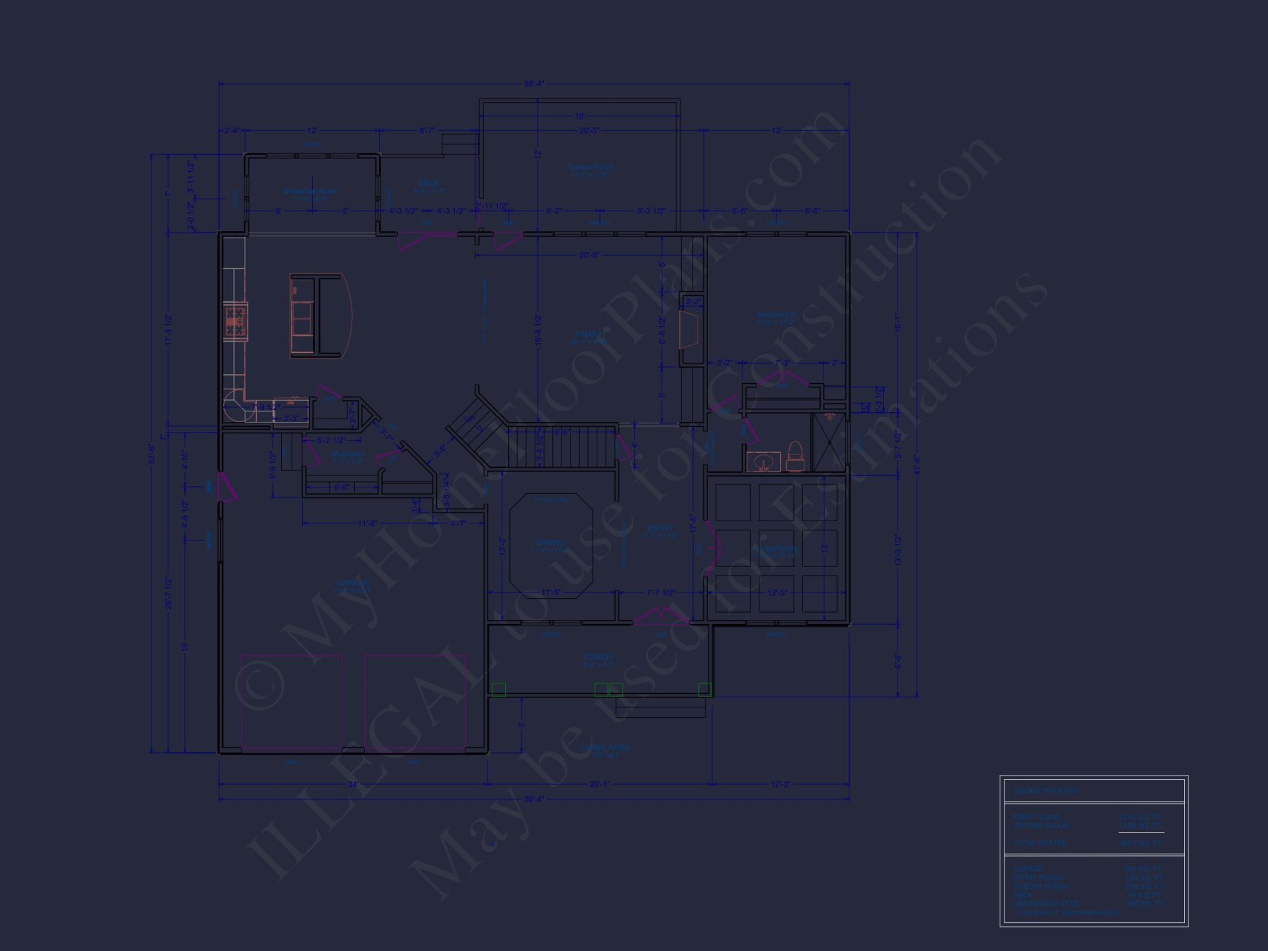 Spacious house Plan with 5 Bedrooms, CAD Blueprint Designs
