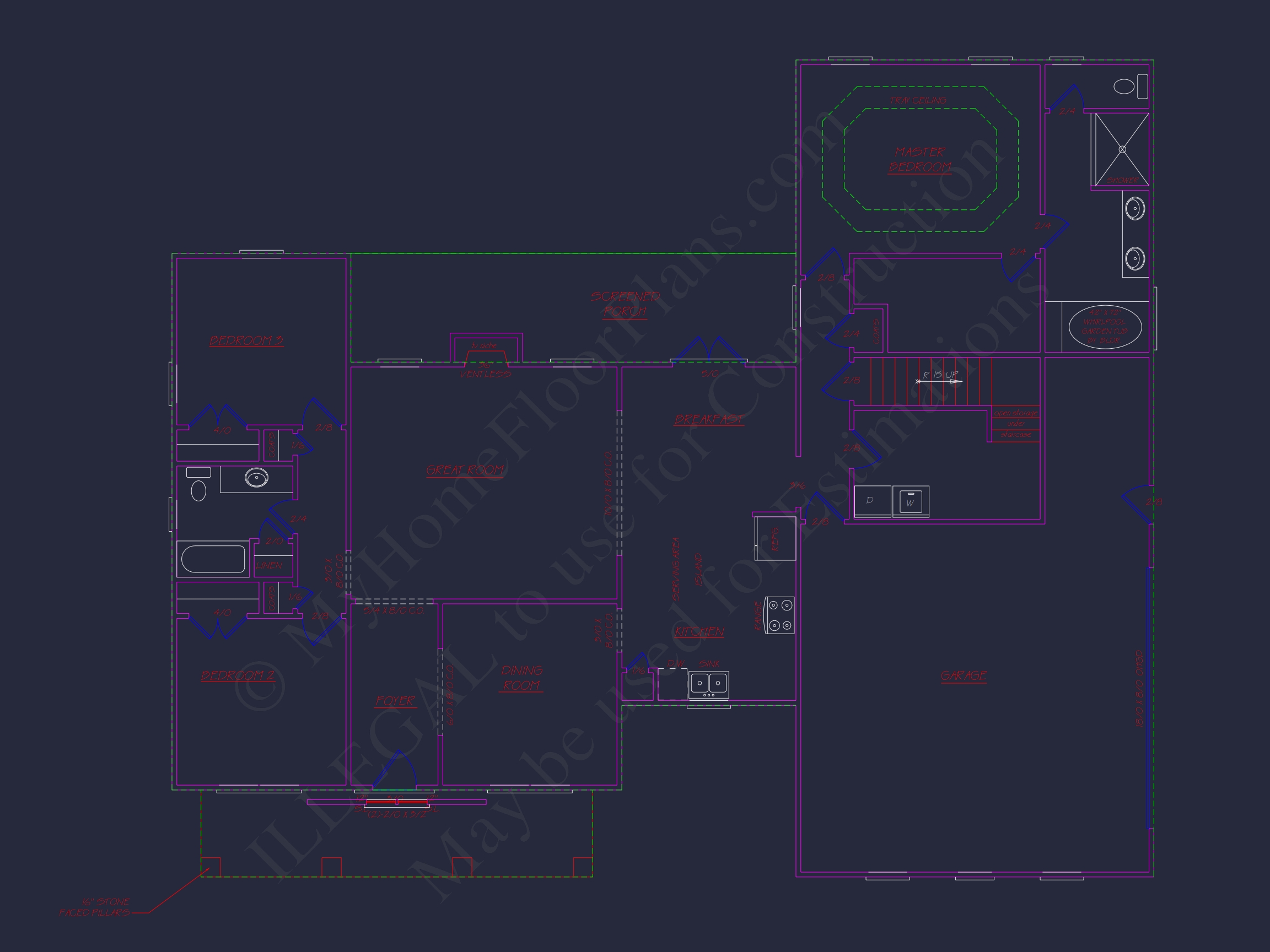 Spacious Ranch Home Plan: 2008 Sq. Ft. Heated with Open Design