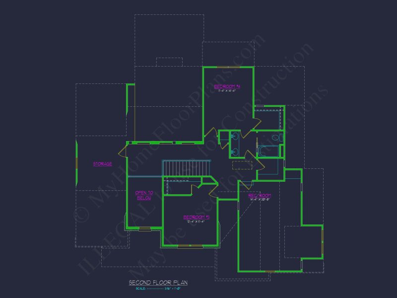Stunning 4-Bedroom house Floor Plan with Elegant CAD Designs