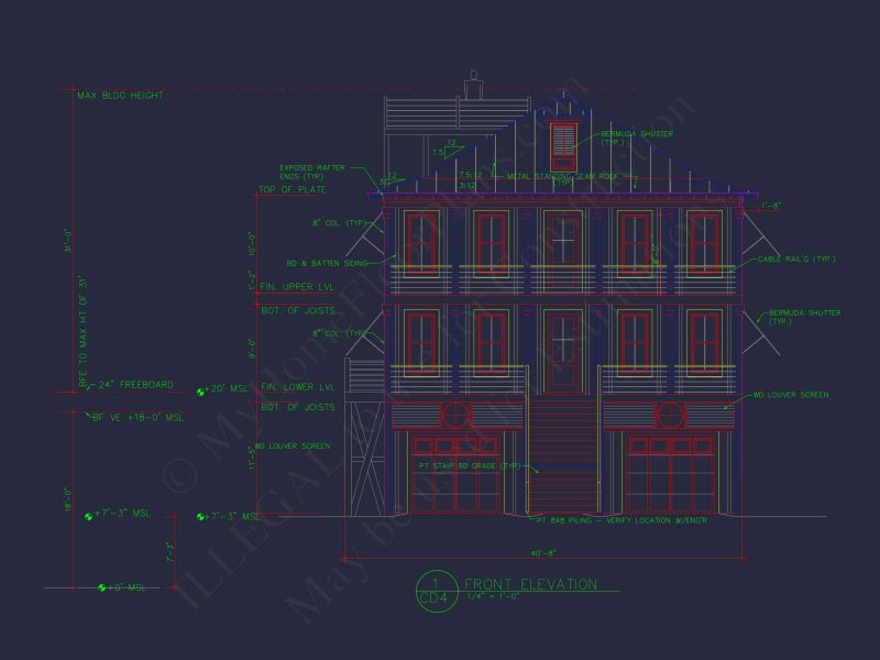 Stunning Coastal house Floor Plan with CAD Blueprint Designs