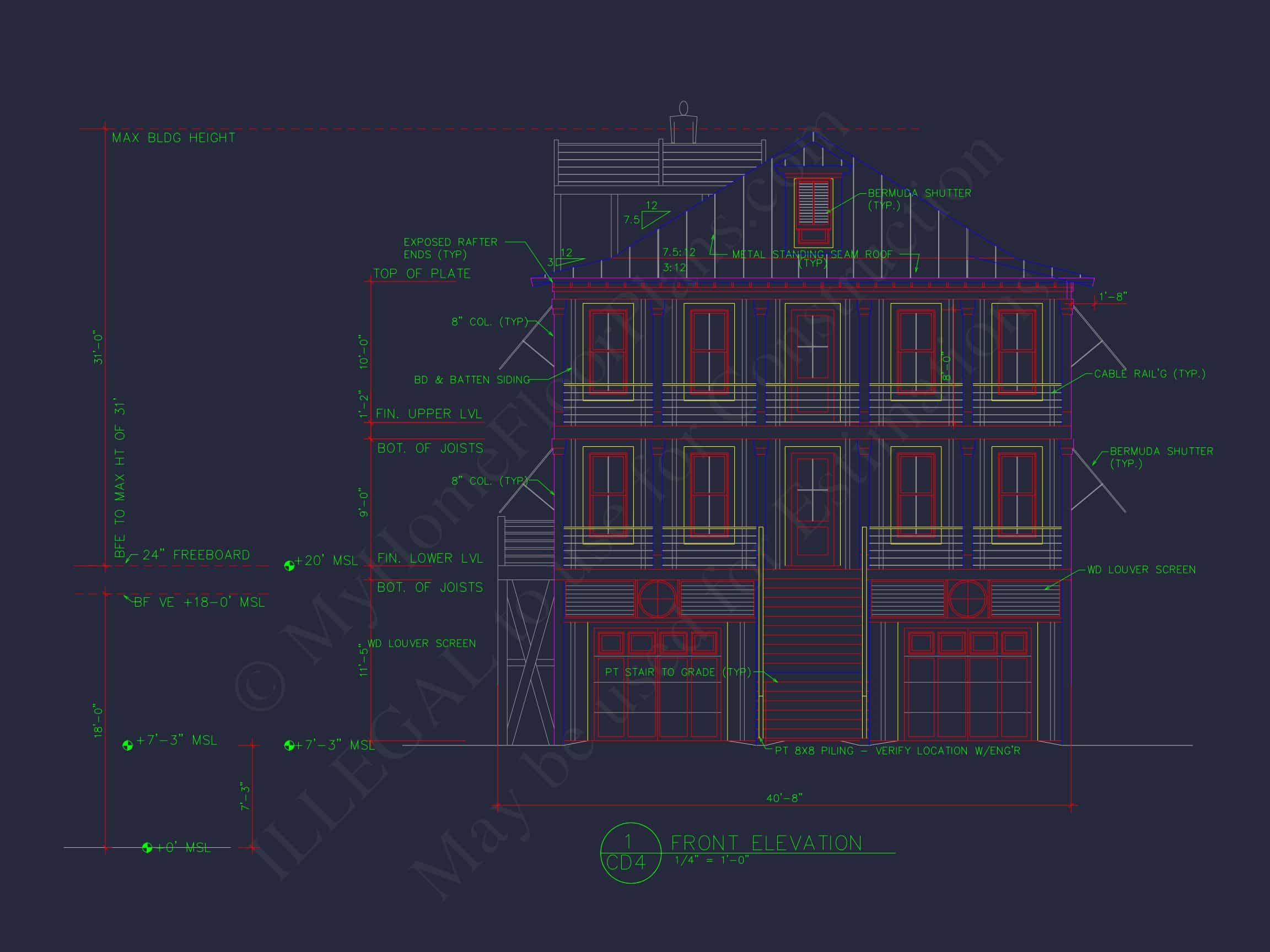 Stunning Coastal house Floor Plan with CAD Blueprint Designs