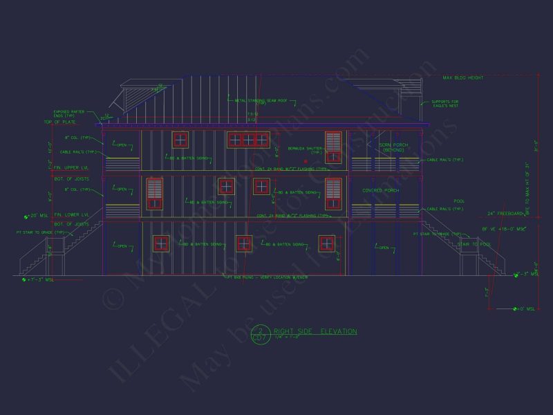 Stunning Coastal house Floor Plan with CAD Blueprint Designs