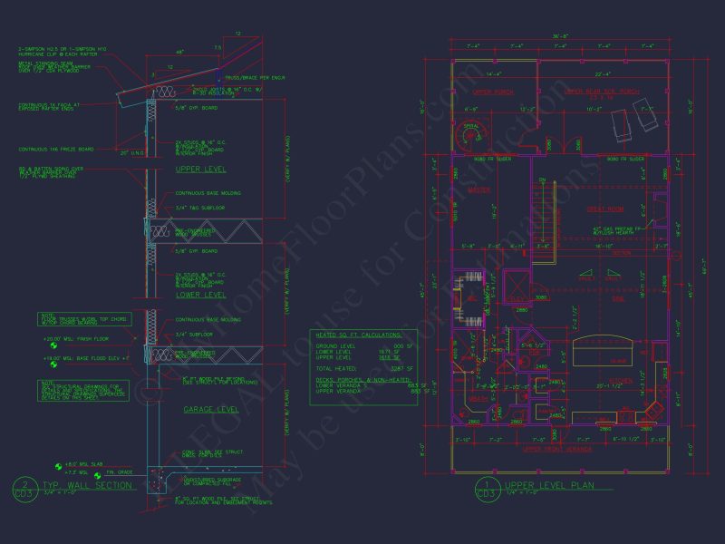 Stunning Coastal house Floor Plan with CAD Blueprint Designs