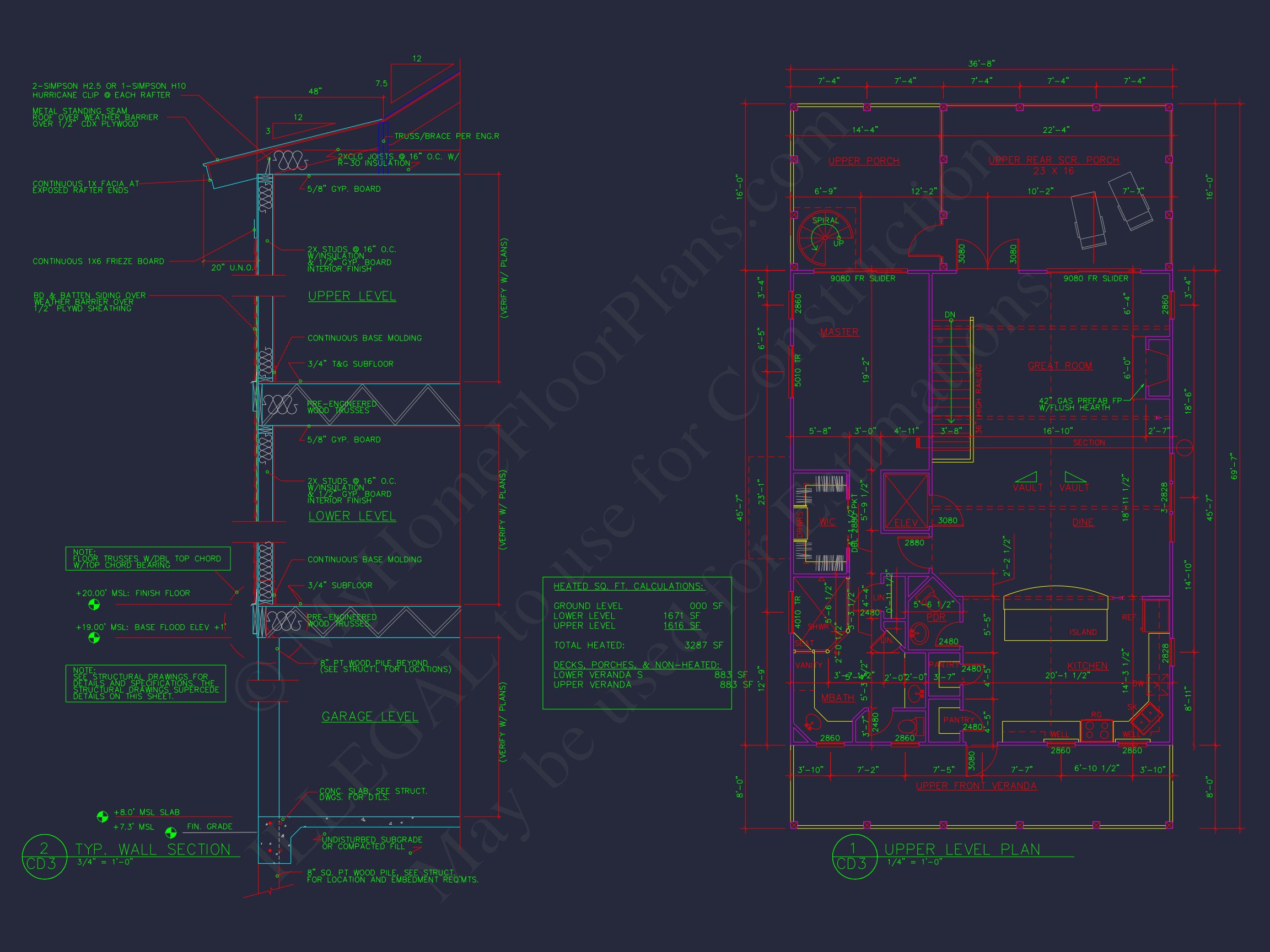 Stunning Coastal house Floor Plan with CAD Blueprint Designs