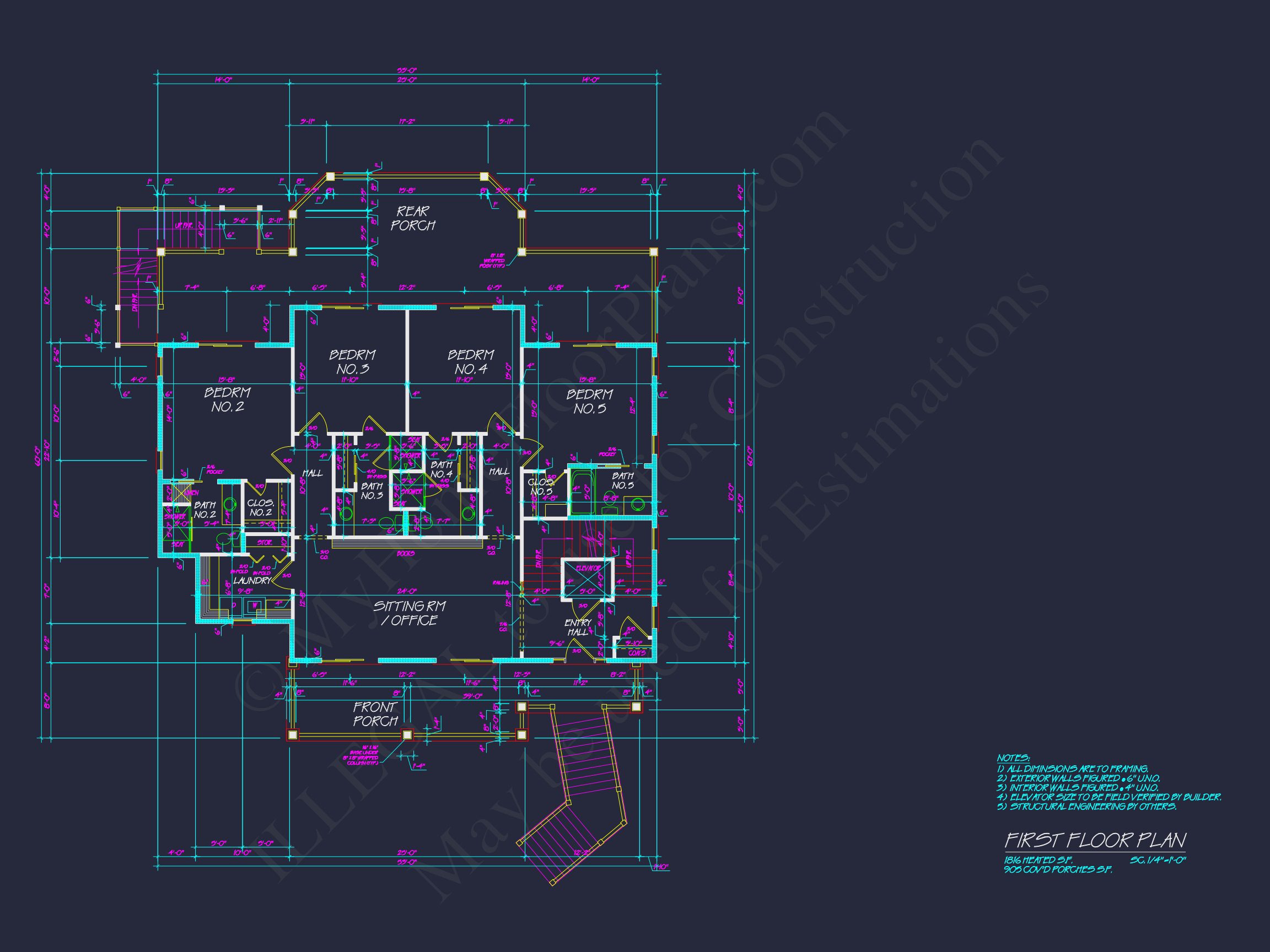 Stunning Coastal house Plan with 5 Bedrooms,3 Floors,and CAD Designs