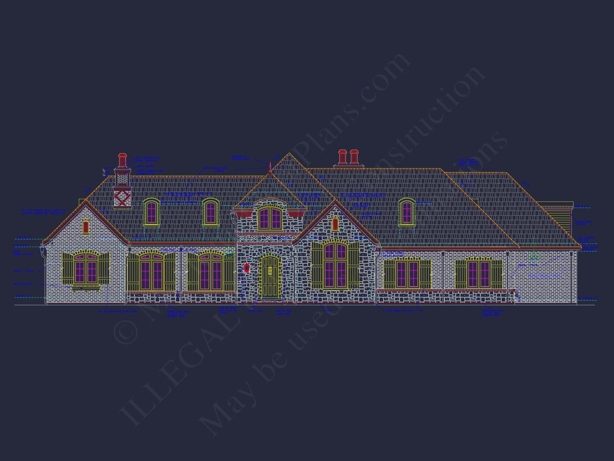 Stunning French Country house Plan with 1.5 Stories & CAD Designs