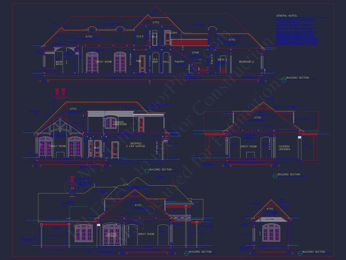 Stunning French Country house Plan with 1.5 Stories & CAD Designs