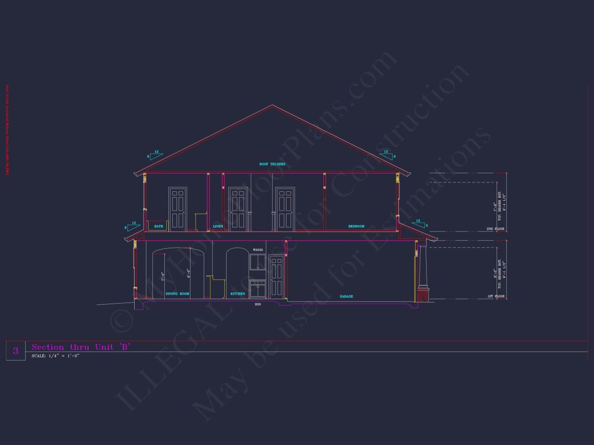 Stylish 2-Bedroom Townhome Blueprint - 2-Story CAD Design