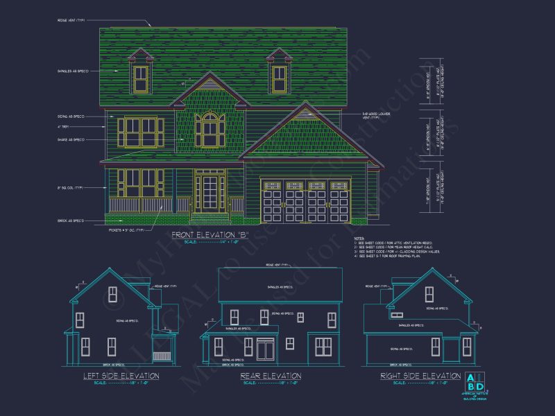 Stylish 2-Story house Plan with Detailed CAD Blueprint Designs