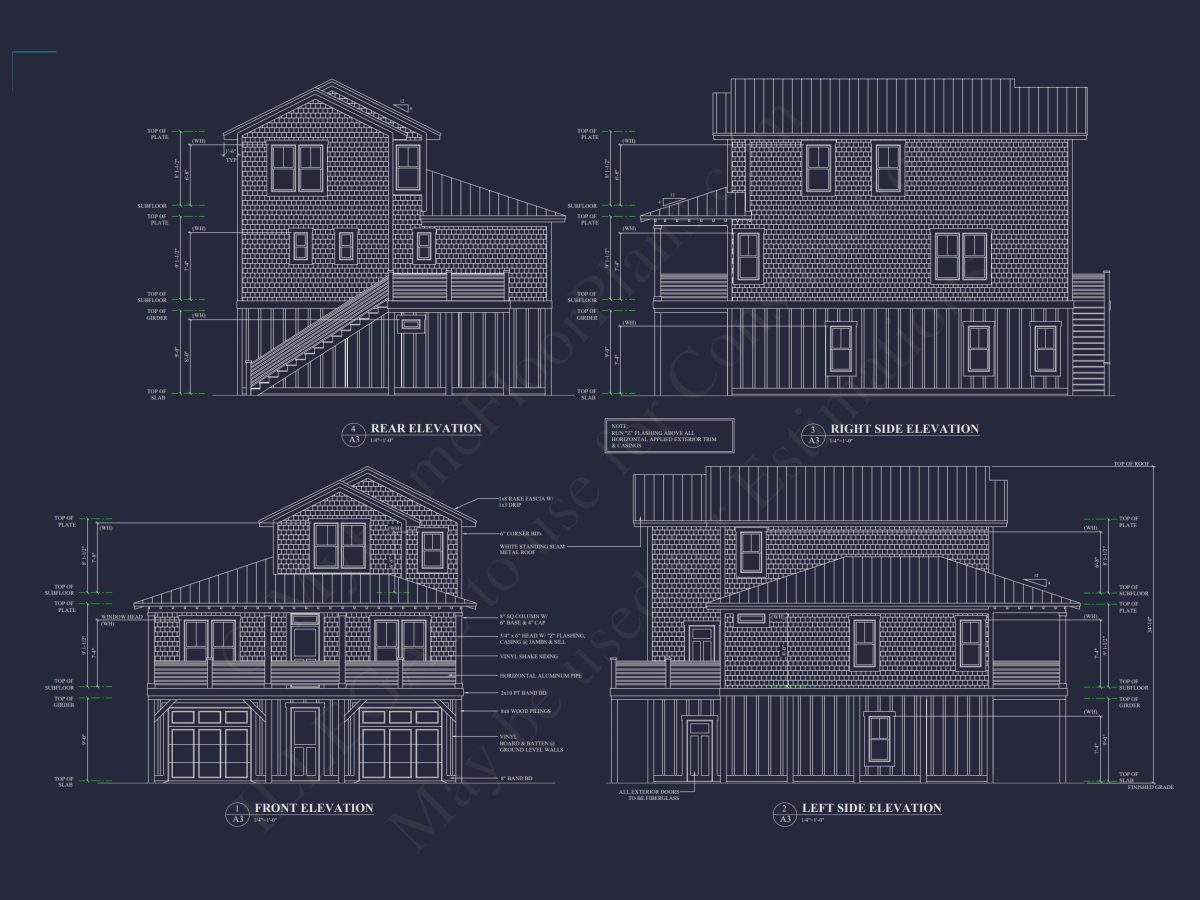 Stylish 3-Story Coastal house Plan with CAD Blueprint Designs