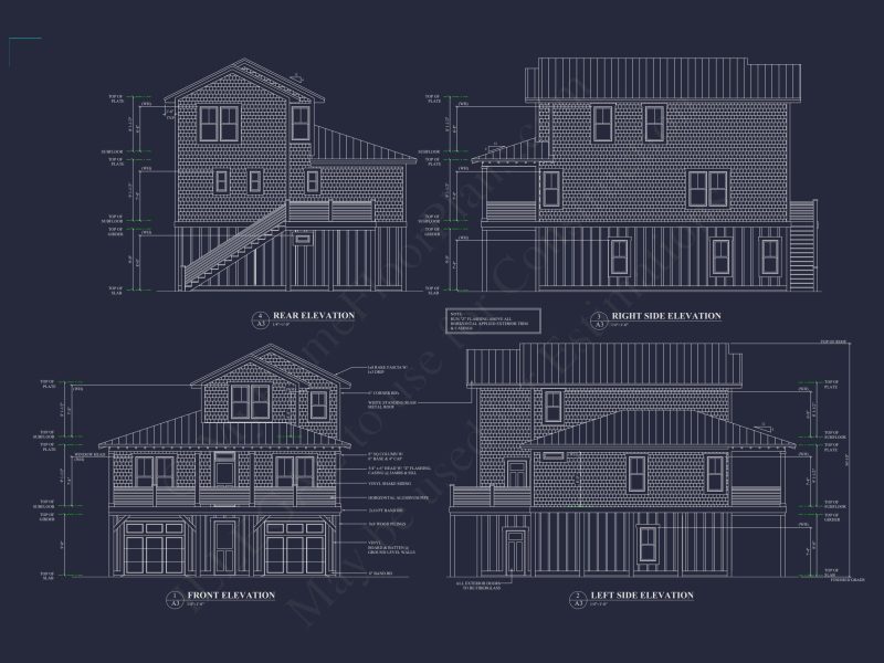 Stylish 3-Story Coastal house Plan with CAD Blueprint Designs