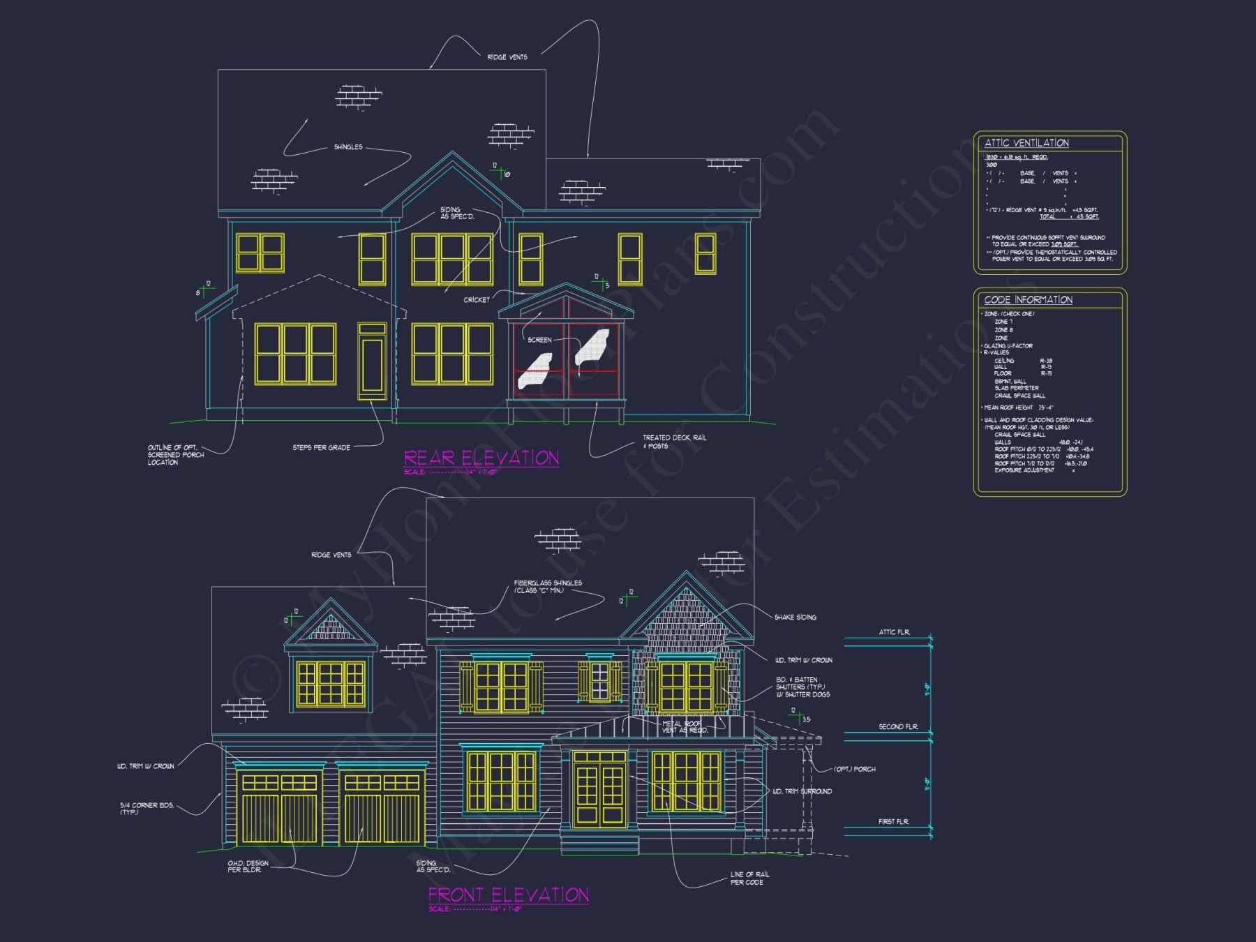 Stylish house Floor Plans with CAD Designs & 2-Car Garage