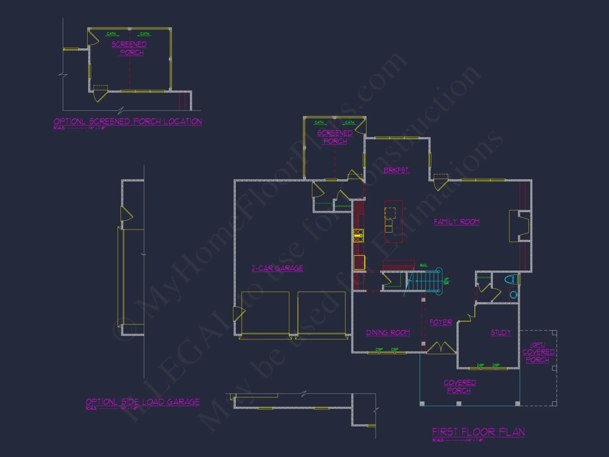 Stylish house Floor Plans with CAD Designs & 2-Car Garage