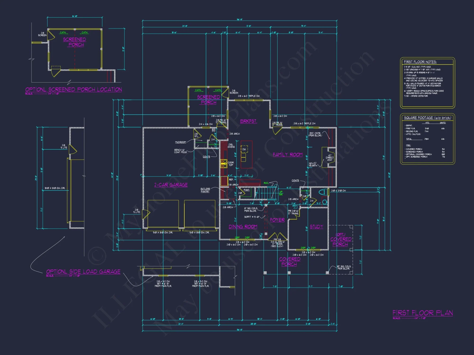 Stylish house Floor Plans with CAD Designs & 2-Car Garage
