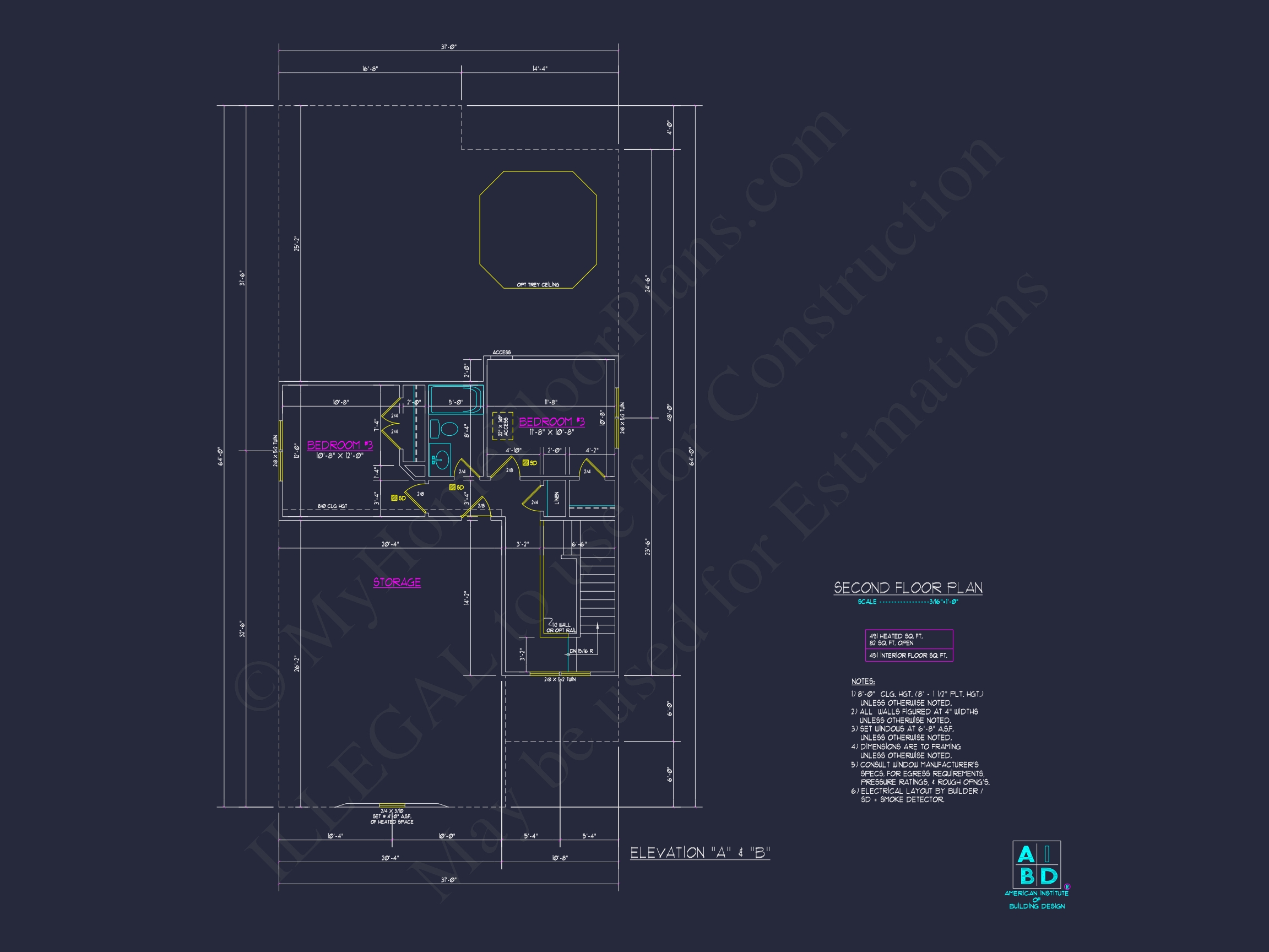 Stylish Home Plan: 3-Bedroom CAD Floor Designs & Blueprint