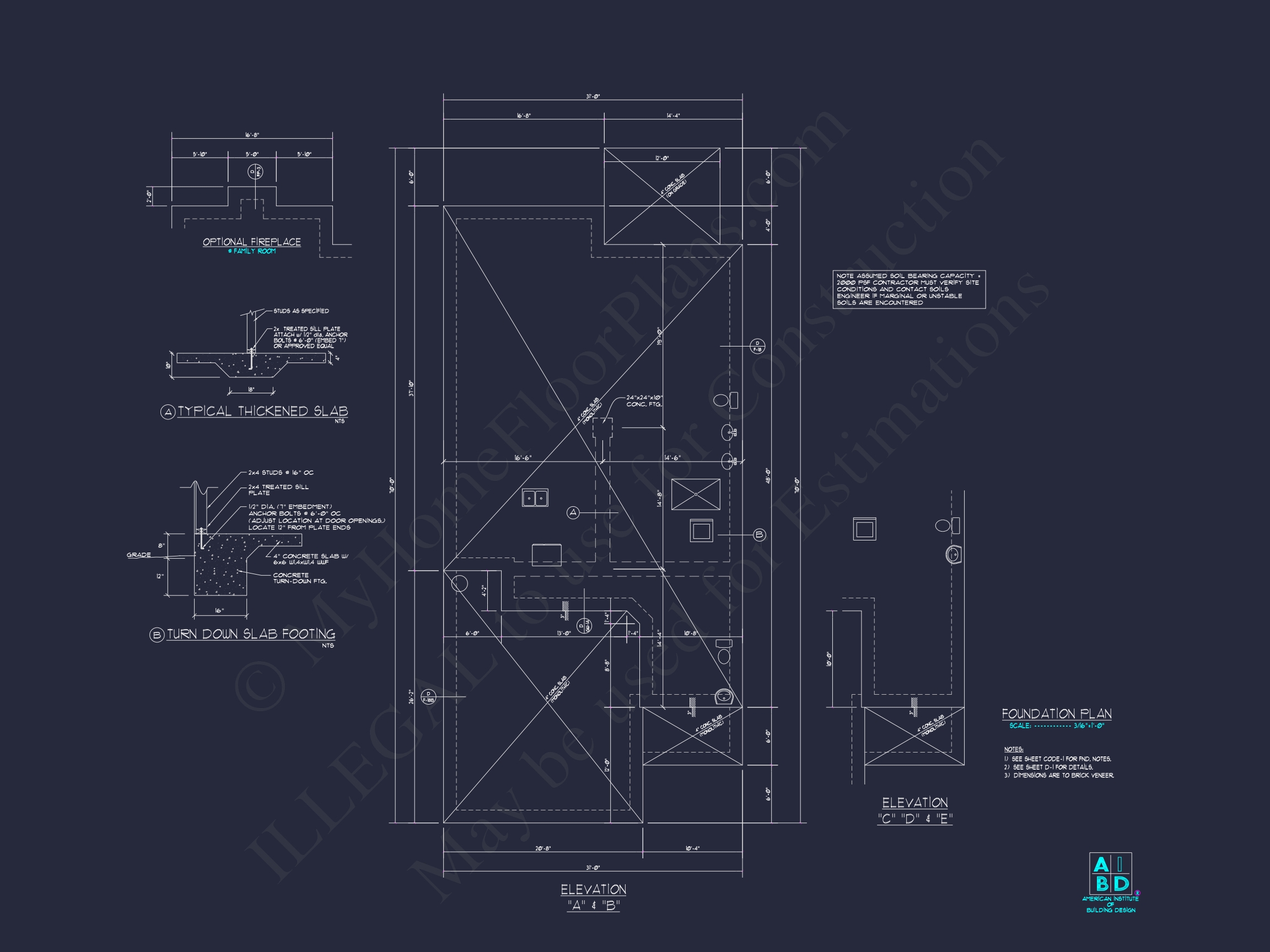 Stylish Home Plan: 3-Bedroom CAD Floor Designs & Blueprint