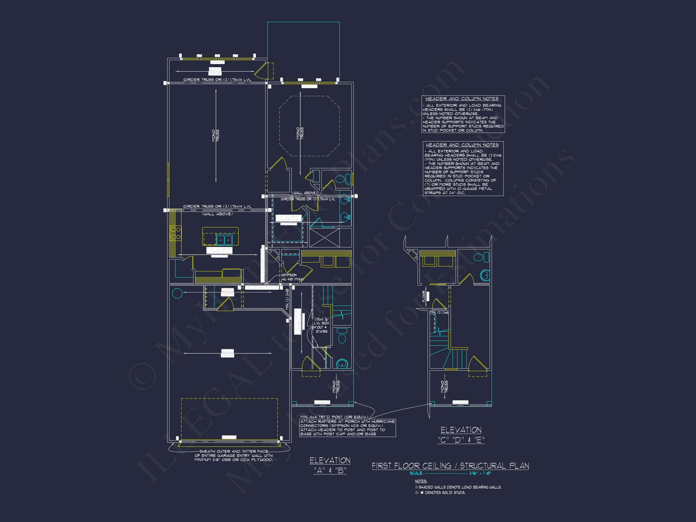 Stylish Home Plan: 3-Bedroom CAD Floor Designs & Blueprint