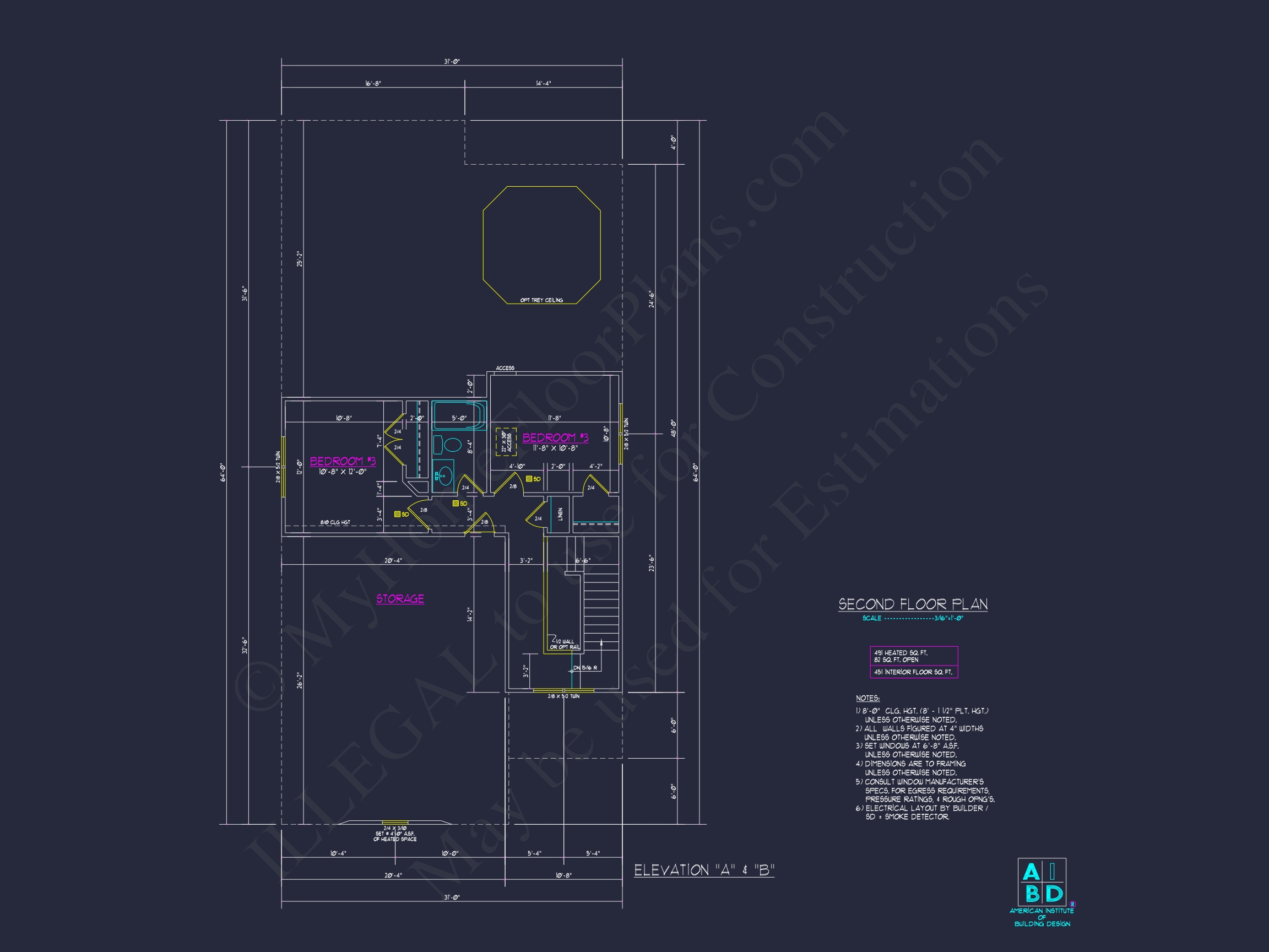 Stylish Home Plan: 3-Bedroom CAD Floor Designs & Blueprint