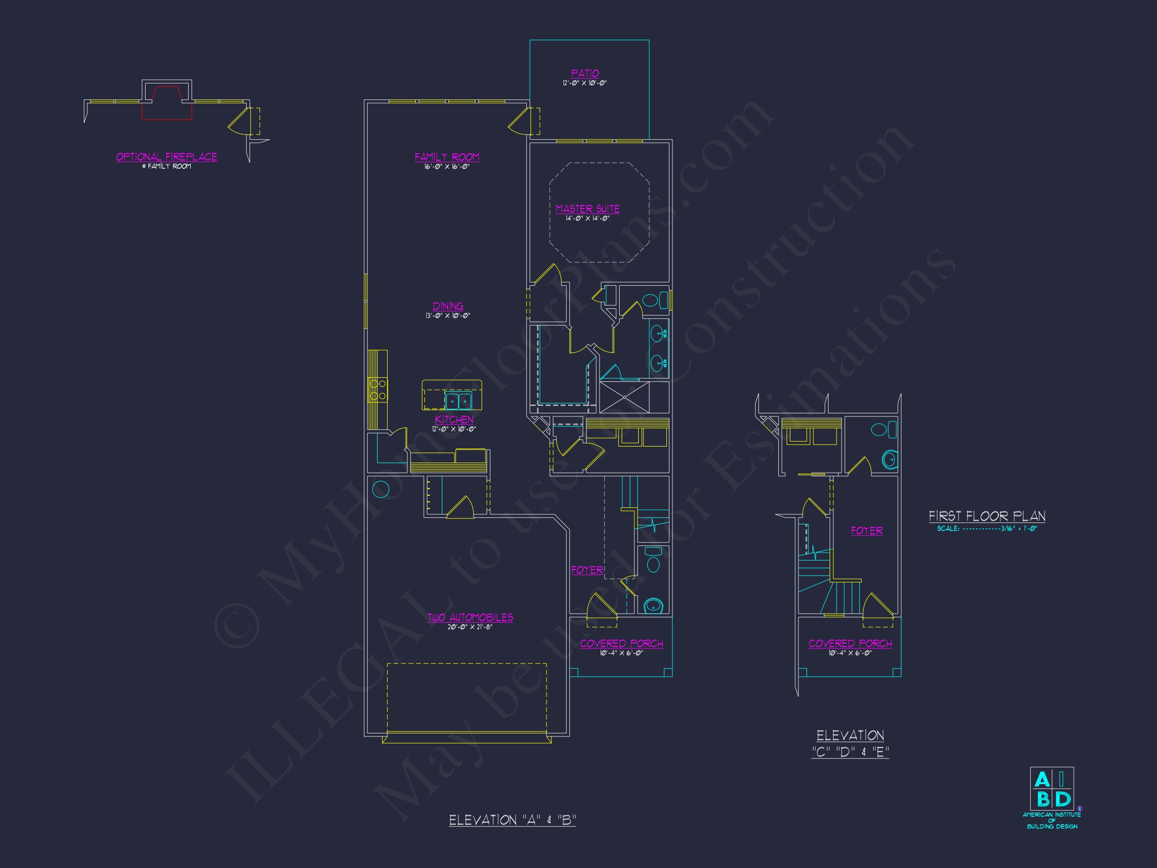 Stylish Home Plan: 3-Bedroom CAD Floor Designs & Blueprint