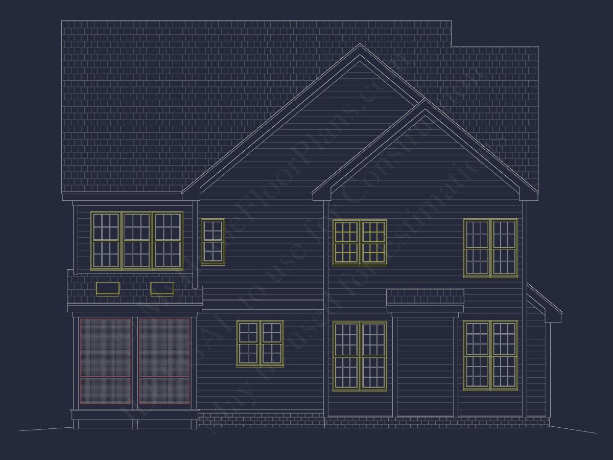 Three-Story Country Craftsman house Blueprint with CAD Designs
