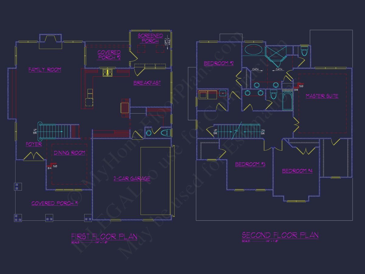Three-Story Country Craftsman house Blueprint with CAD Designs