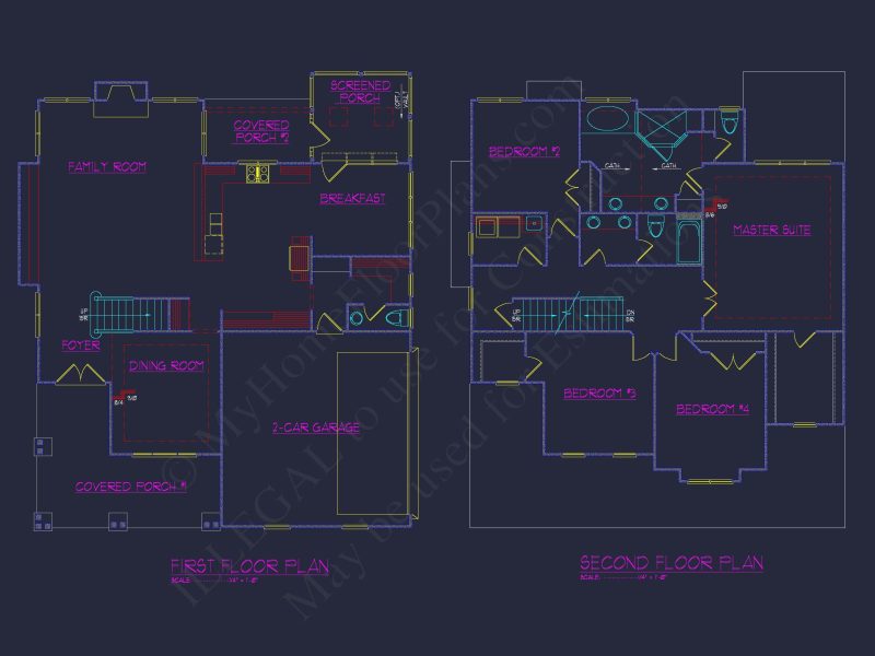 Three-Story Country Craftsman house Blueprint with CAD Designs