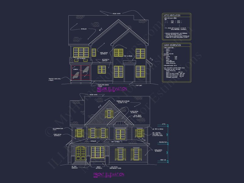 Three-Story Country Craftsman house Blueprint with CAD Designs