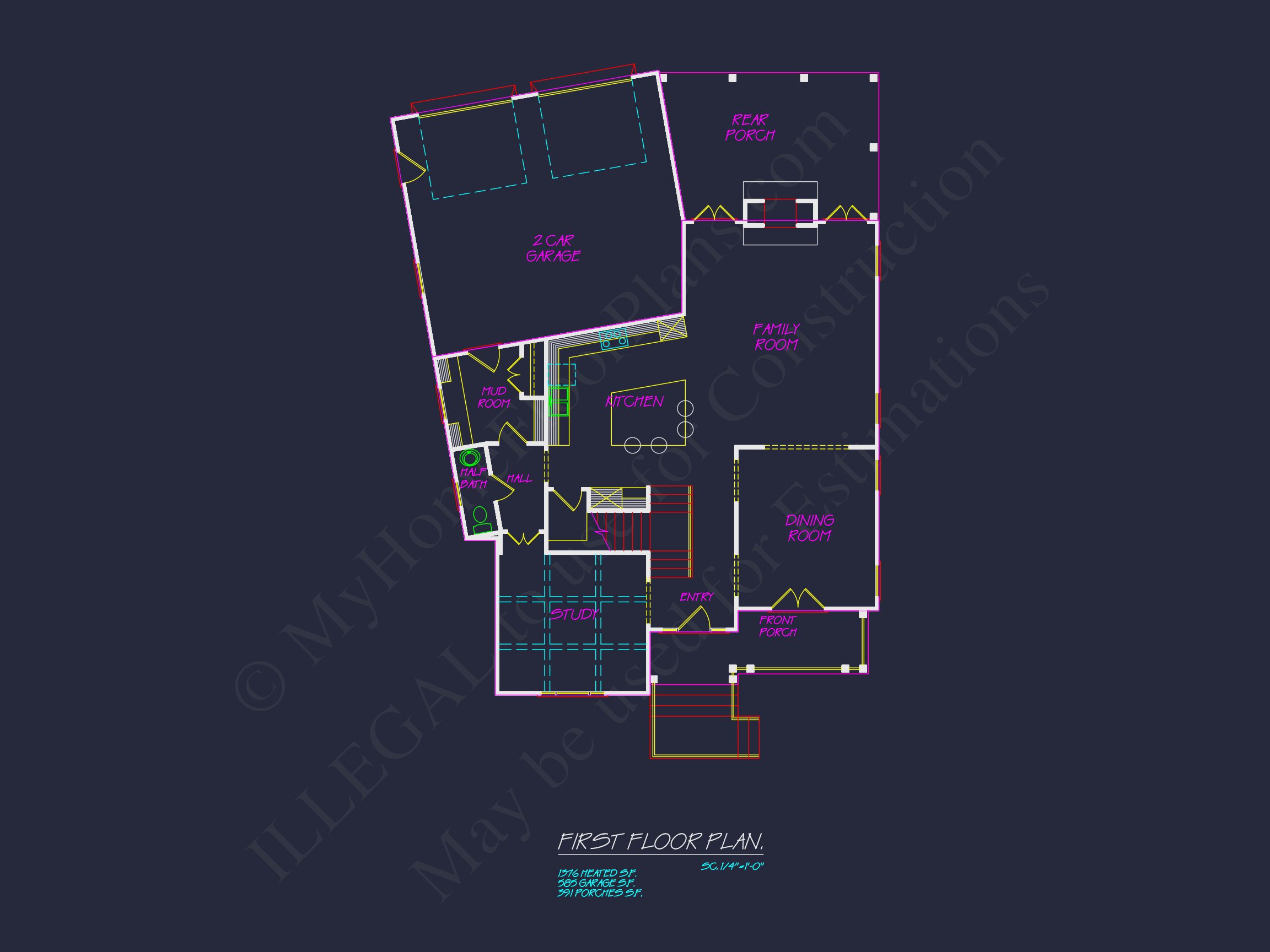 Traditional 2-Story house Plan with 4 Bedrooms & 3 Baths (Blueprint)