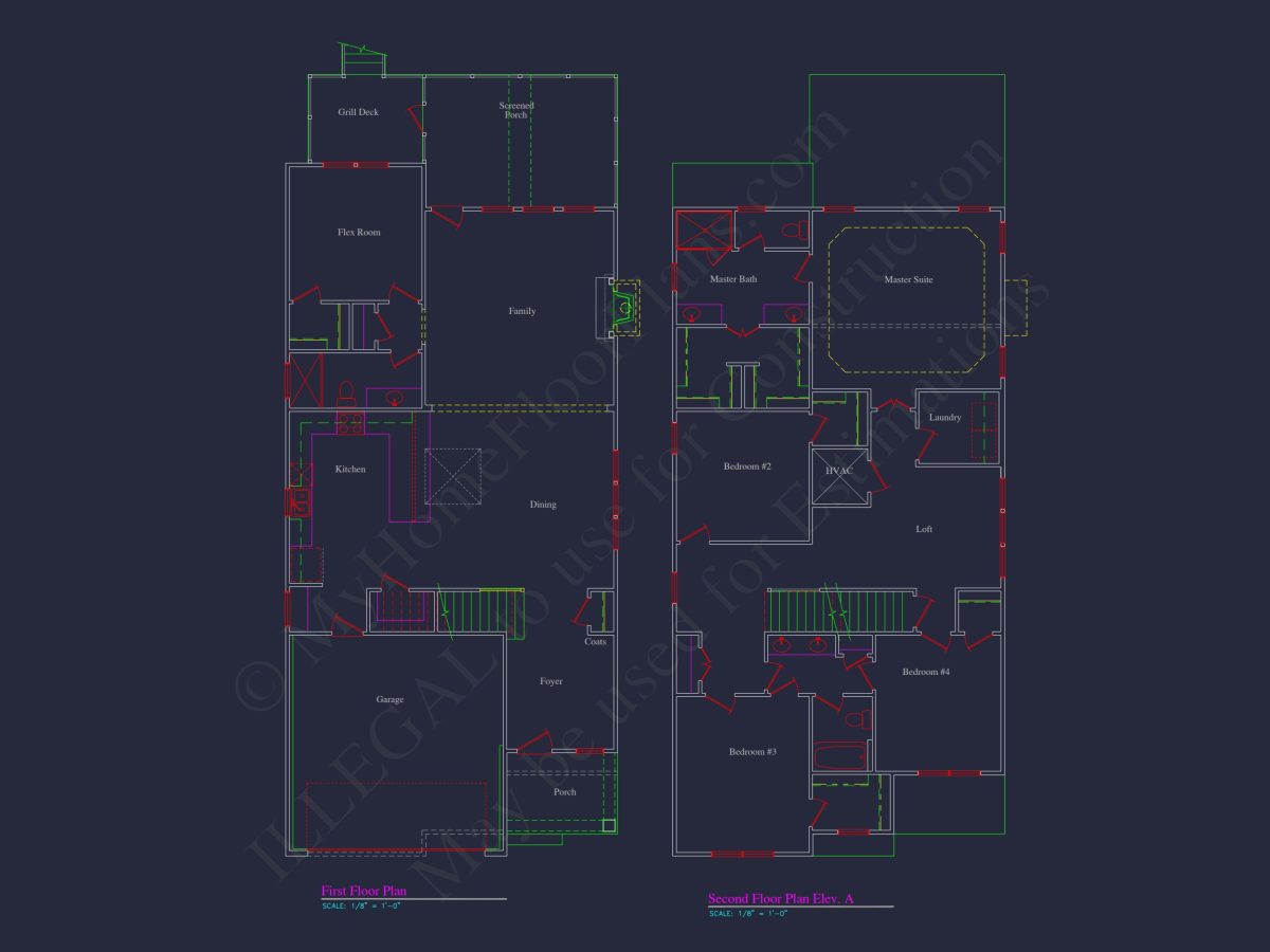 Traditional 2-Story house Plan with CAD Floor Designs & Features
